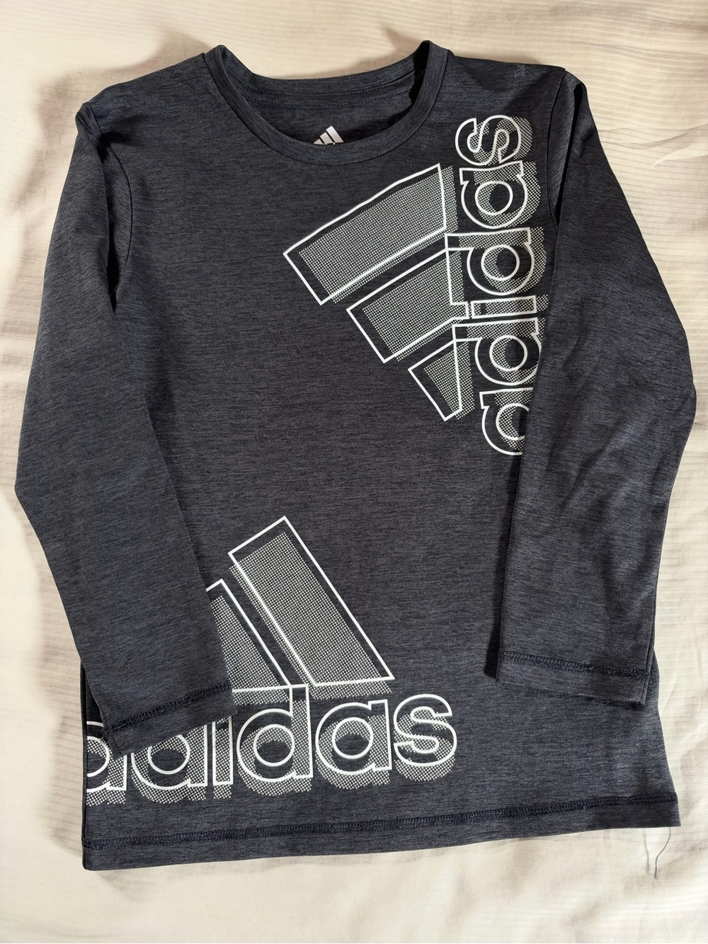 adidas Charcoal Gray Long Sleeve Logo Tee for Kids